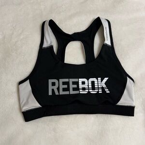 Reebok Black and White Racerback Logo Sports Bra with Contrast Panels